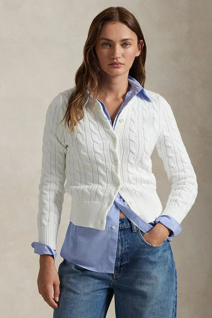 Cable-Knit Cotton Crewneck Cardigan