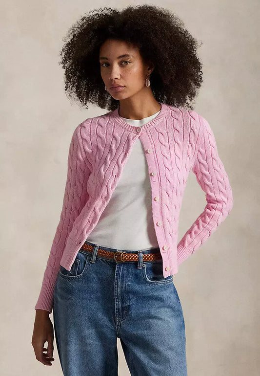 Cable-Knit Cotton Crewneck Cardigan