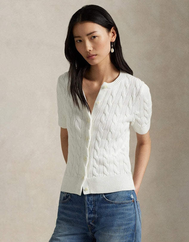 Cable-Knit Cotton Short-Sleeve Cardigan