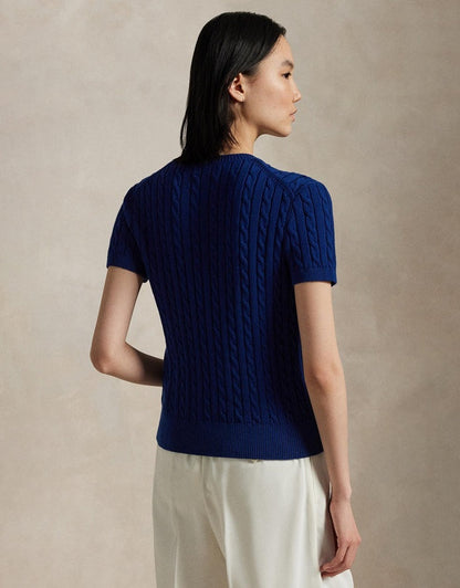 Cable-Knit Cotton Short-Sleeve Cardigan