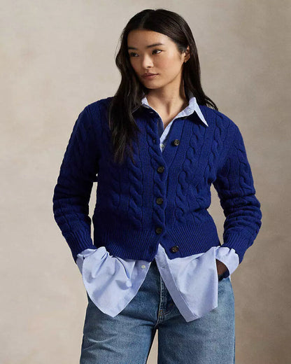 Cable-Knit Cotton Crewneck Cardigan